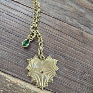 Foundrae Custom large heart with annex jump ring and pair tear drop green tourma